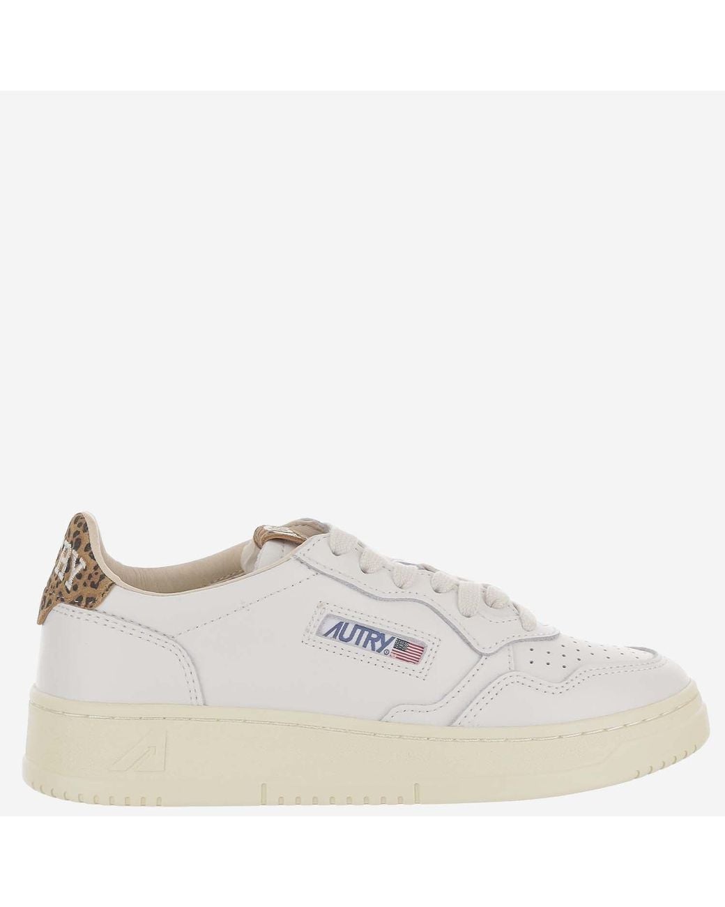 Autry White Low-Top Leather Sneakers With Suede Heel Tab And Logo Accents
