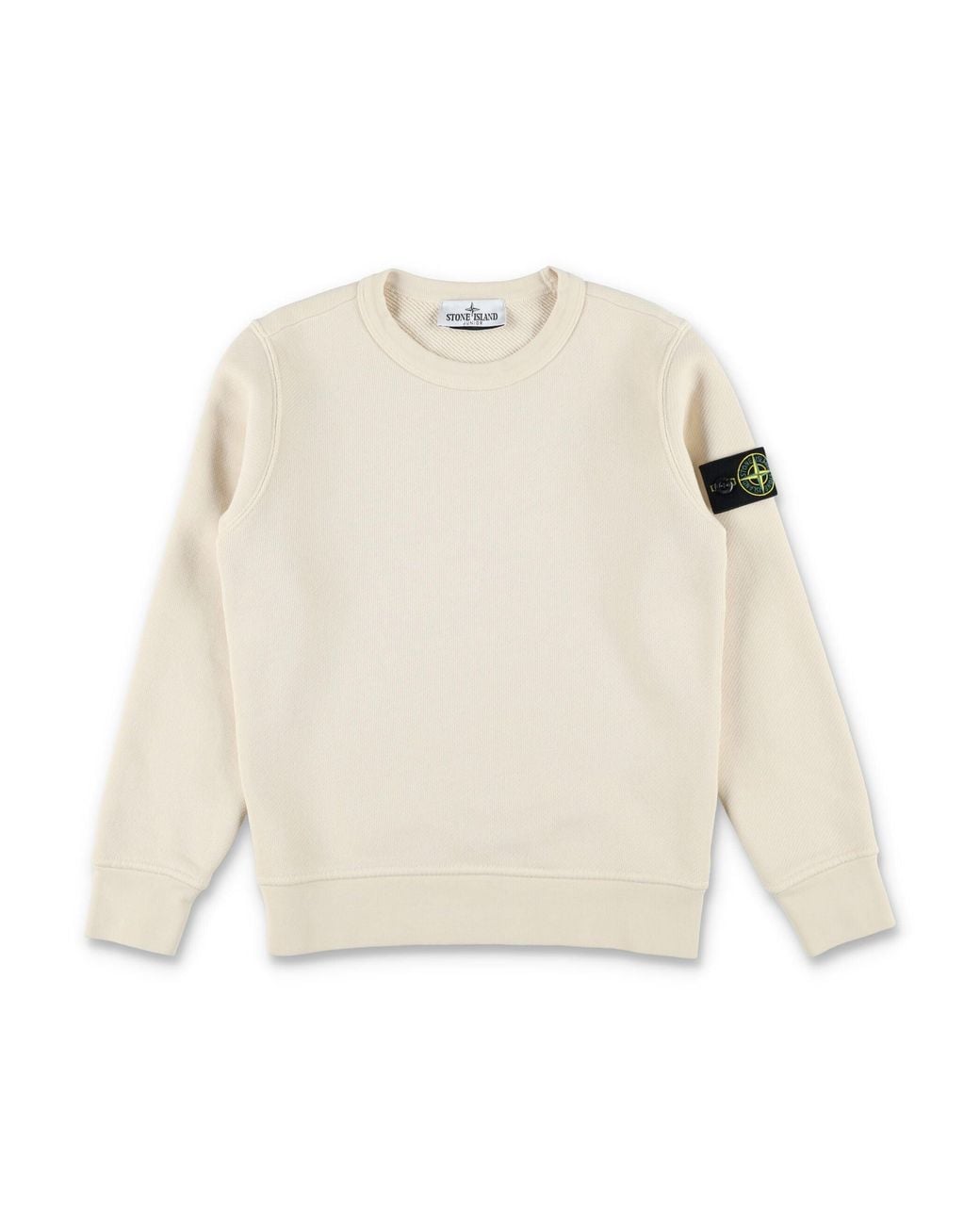Stone Island White Boy Crewneck Sweatshirt With Logo Patch