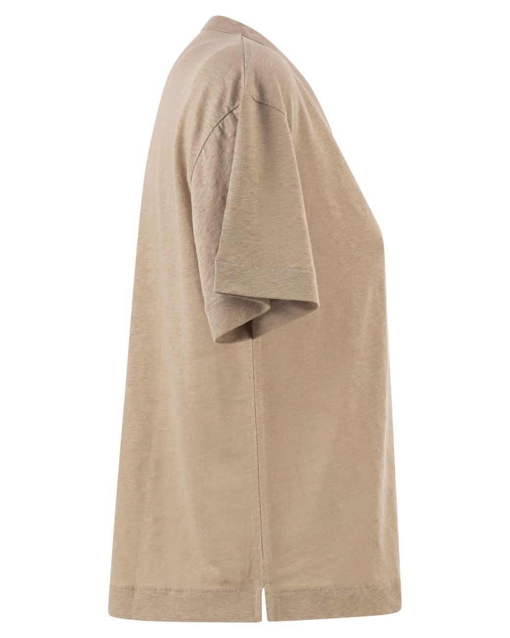 Majestic White Stretch Linen T Shirt With V Neck