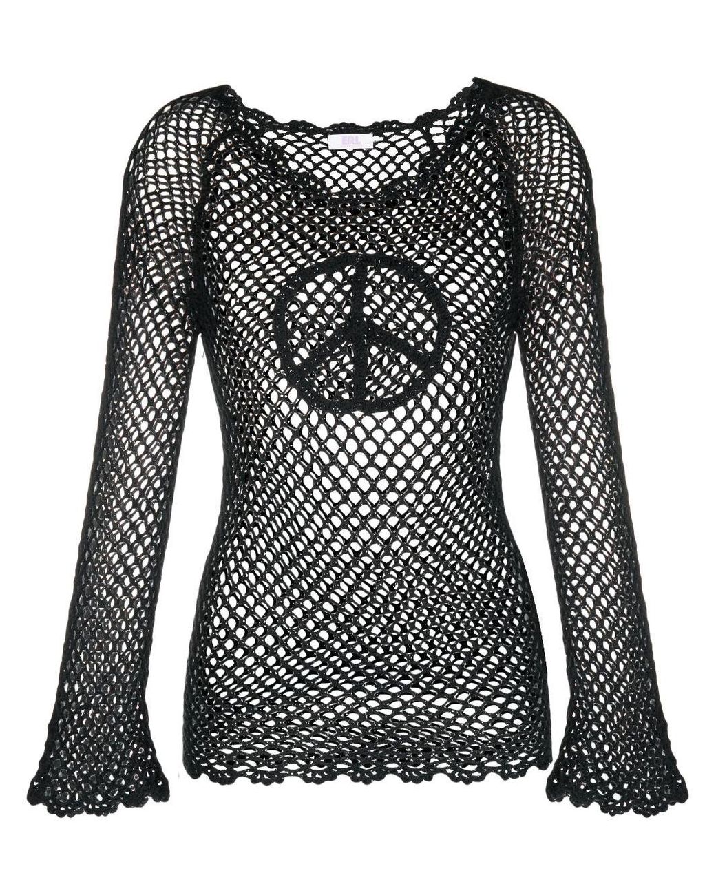 ERL Black Hand Crochet Peace Top Knit