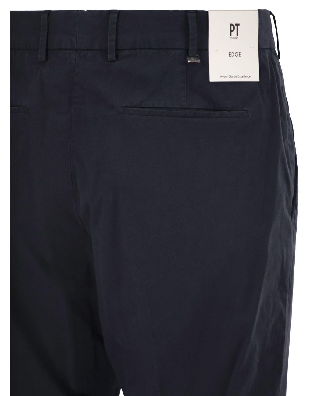 PT Torino Blue Stretch Cotton Tailored Trousers