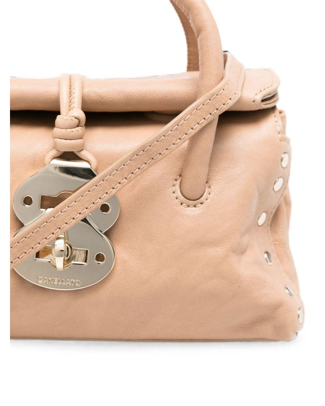 Zanellato Natural Studded Leather Top Handle Bag