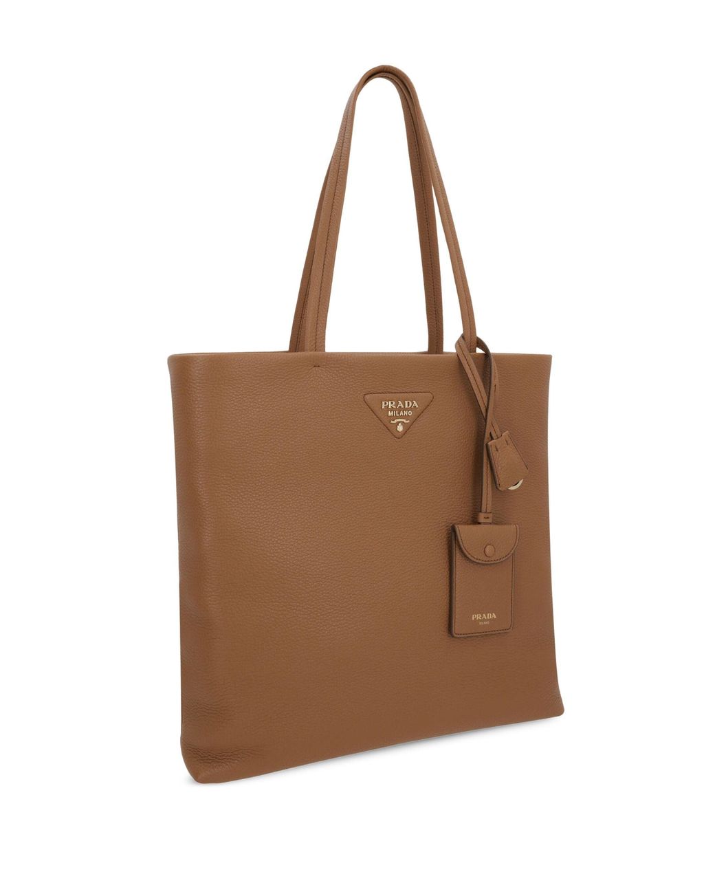 Prada Brown Triangle Logo Leather Tote Bag