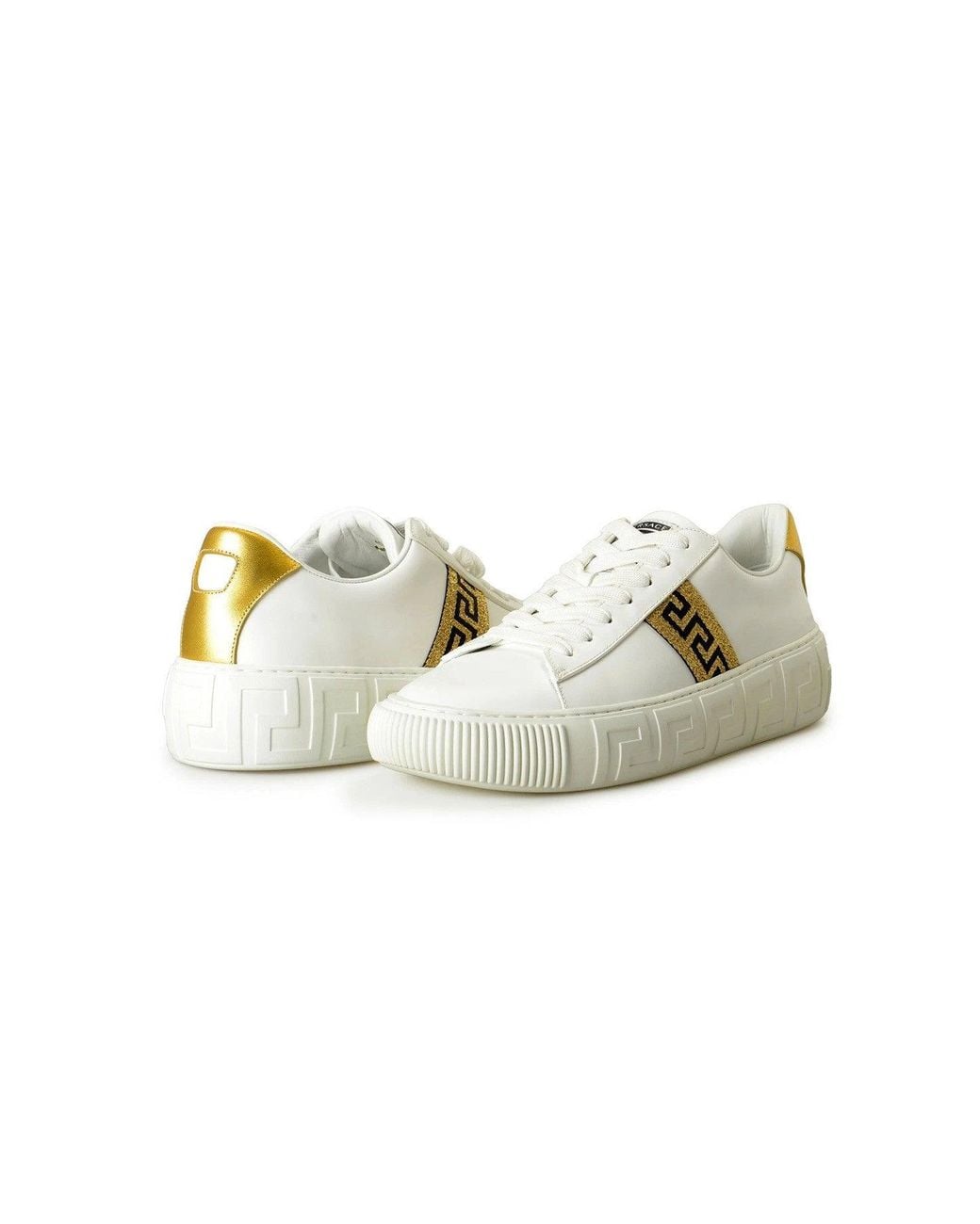Versace White Calfskin Flatform Lace-Up Sneakers