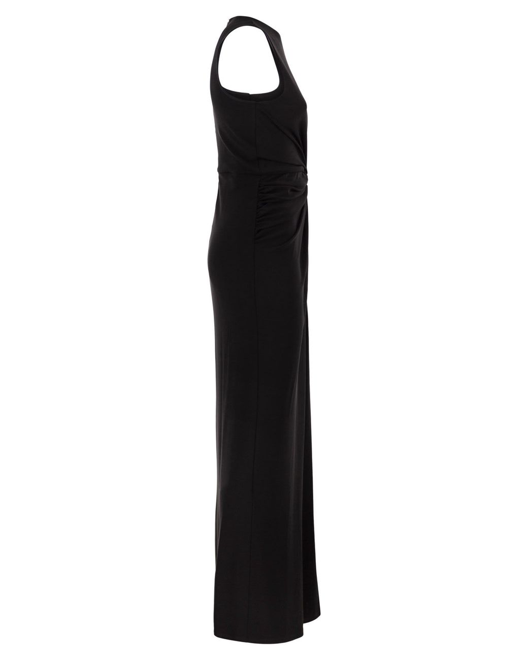 Sportmax Black Spxsaletta – Long Stretch Jersey Dress With Draping And Cut-Out