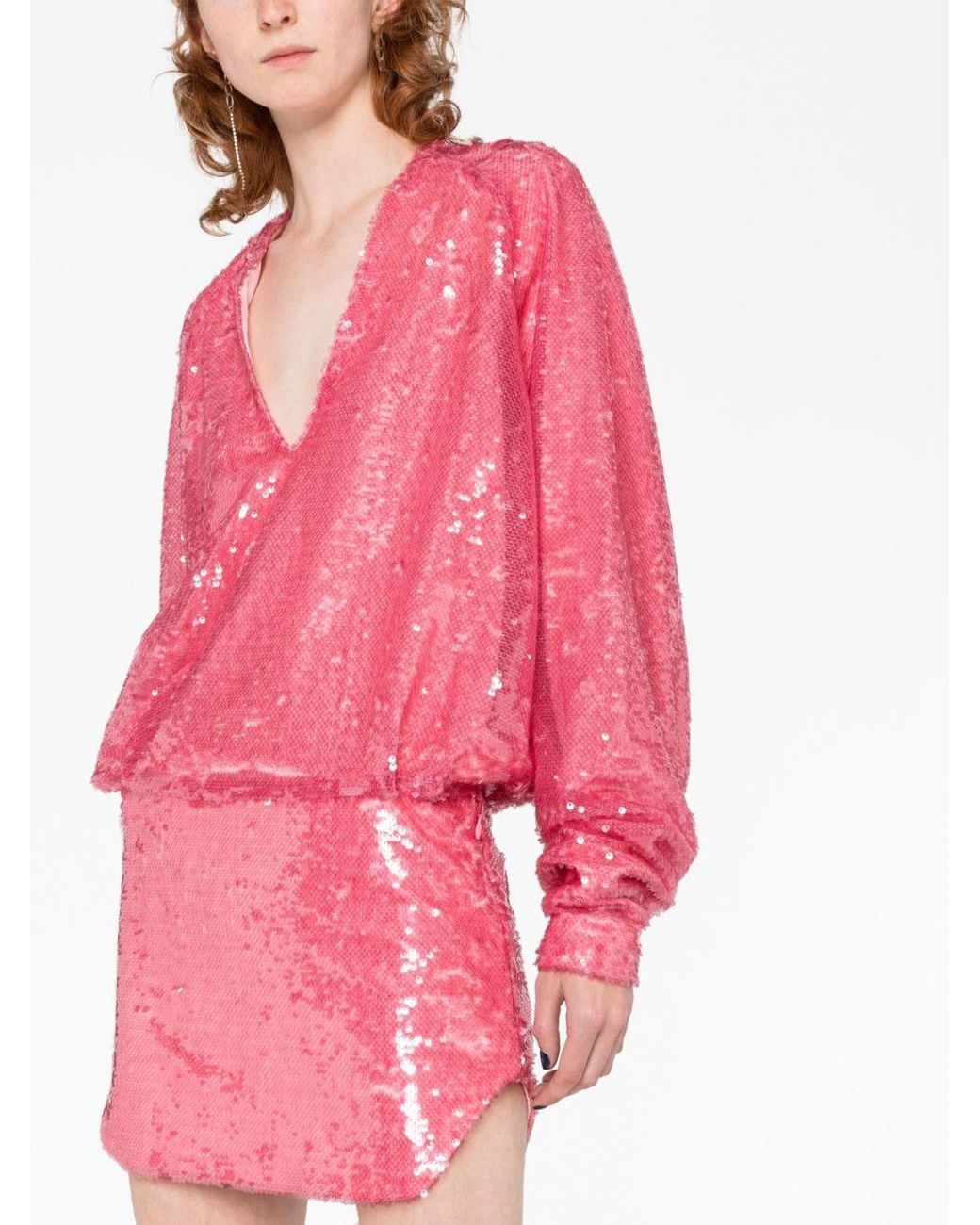The Attico Pink Gael Sequined Mini Dress