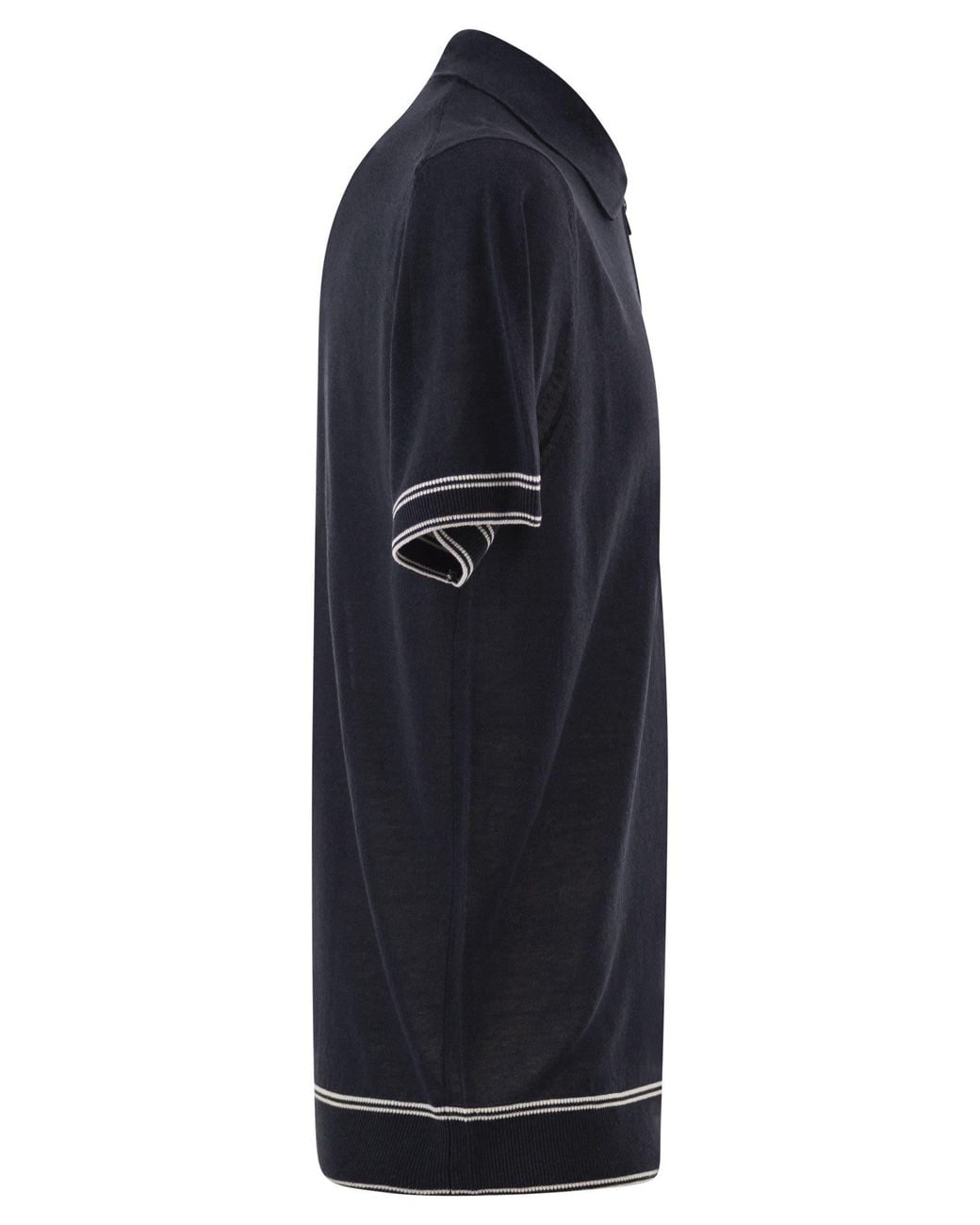 Boss Blue Linen And Viscose Polo Shirt With Zip And Contrast Trims