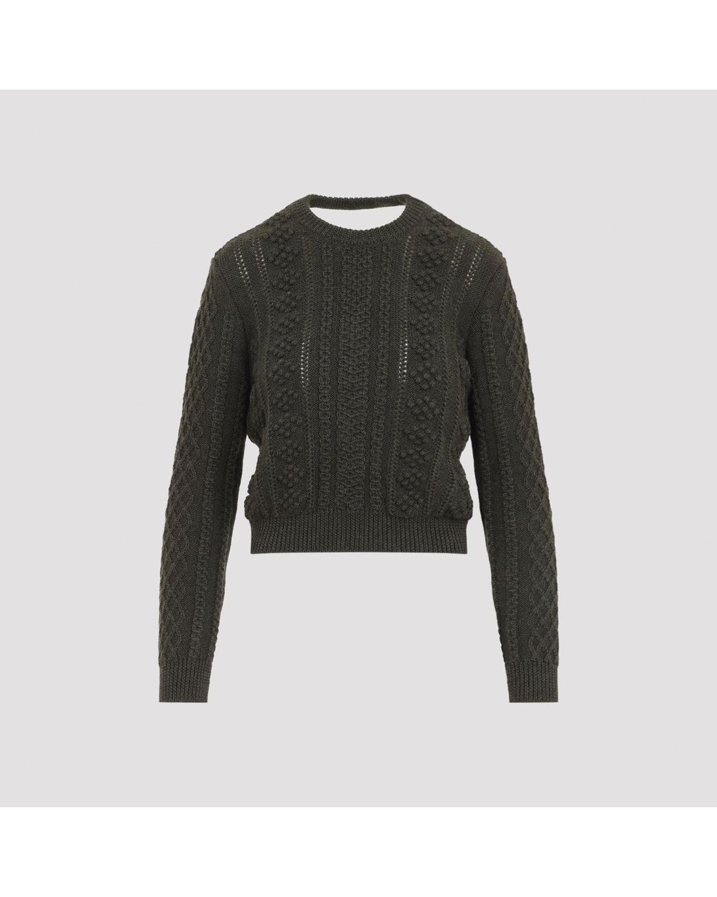 Jil Sander Black Thyme Cable-Knit Cropped Sweater