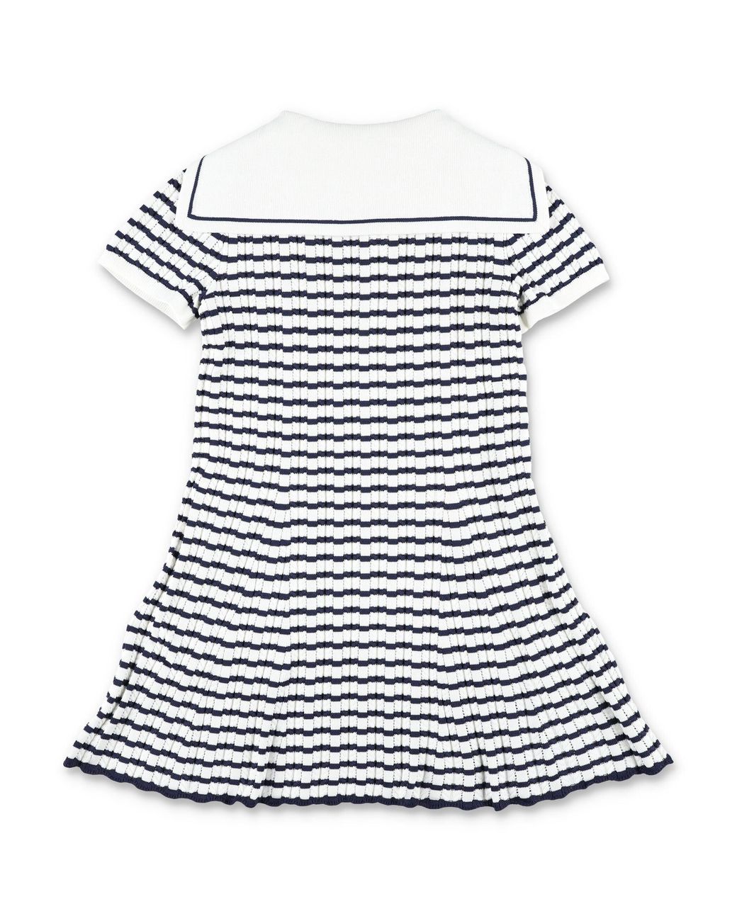 Self-Portrait White Textured Pointelle Sailor Knit Dress With Cherry Appliqué & Button Detail