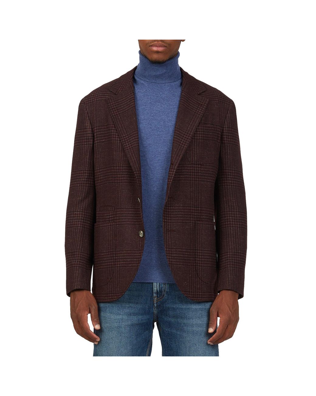 Brunello Cucinelli Brown Tartan Wool Jacket for men