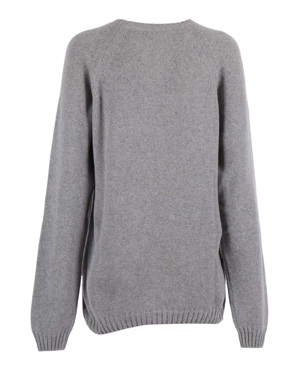 Alberta Ferretti Gray Lightweight Cashmere-Wool Knit Sweater With Classic Round Neckline