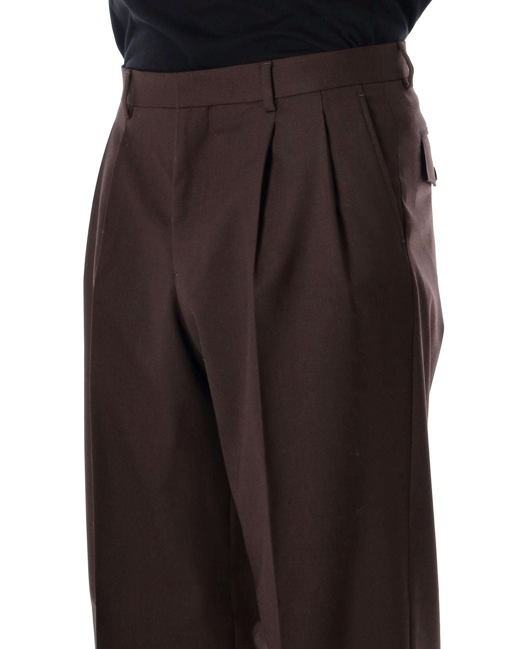 sunflower Black Pleated Wool-Blend Trousers for men