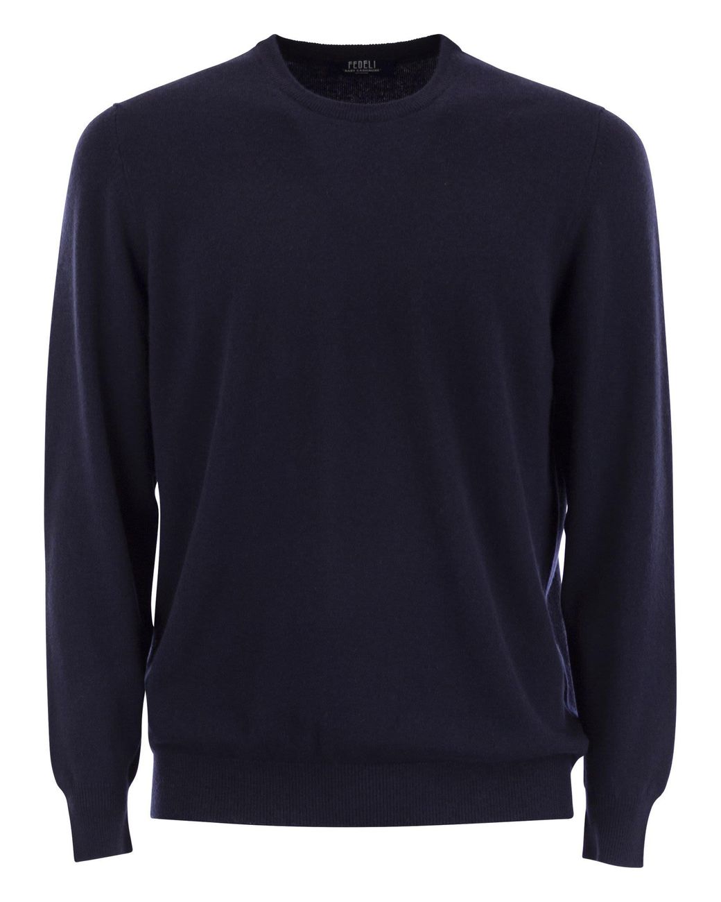 Fedeli Blue Argentina Baby Cashmere Crew Neck Sweater for men