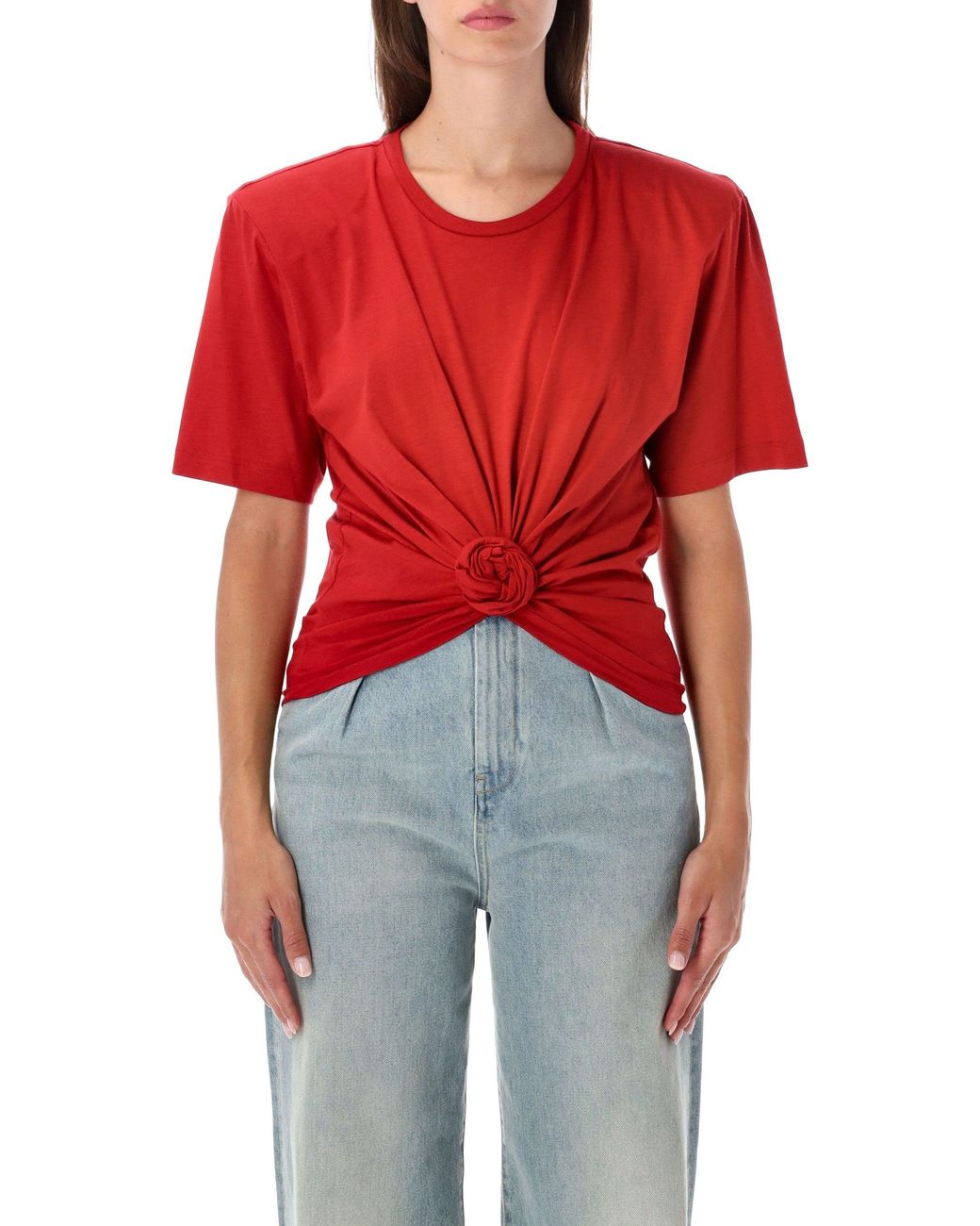 Magda Butrym Red Short Sleeve Knot Front T-Shirt