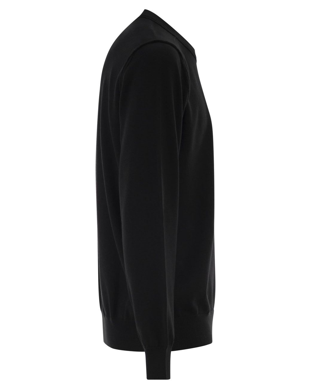 Stone Island Black Crew Neck Jumper With Small Lapel for men
