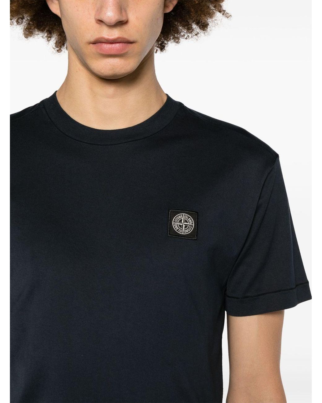 Stone Island Blue Logo Cotton T Shirt