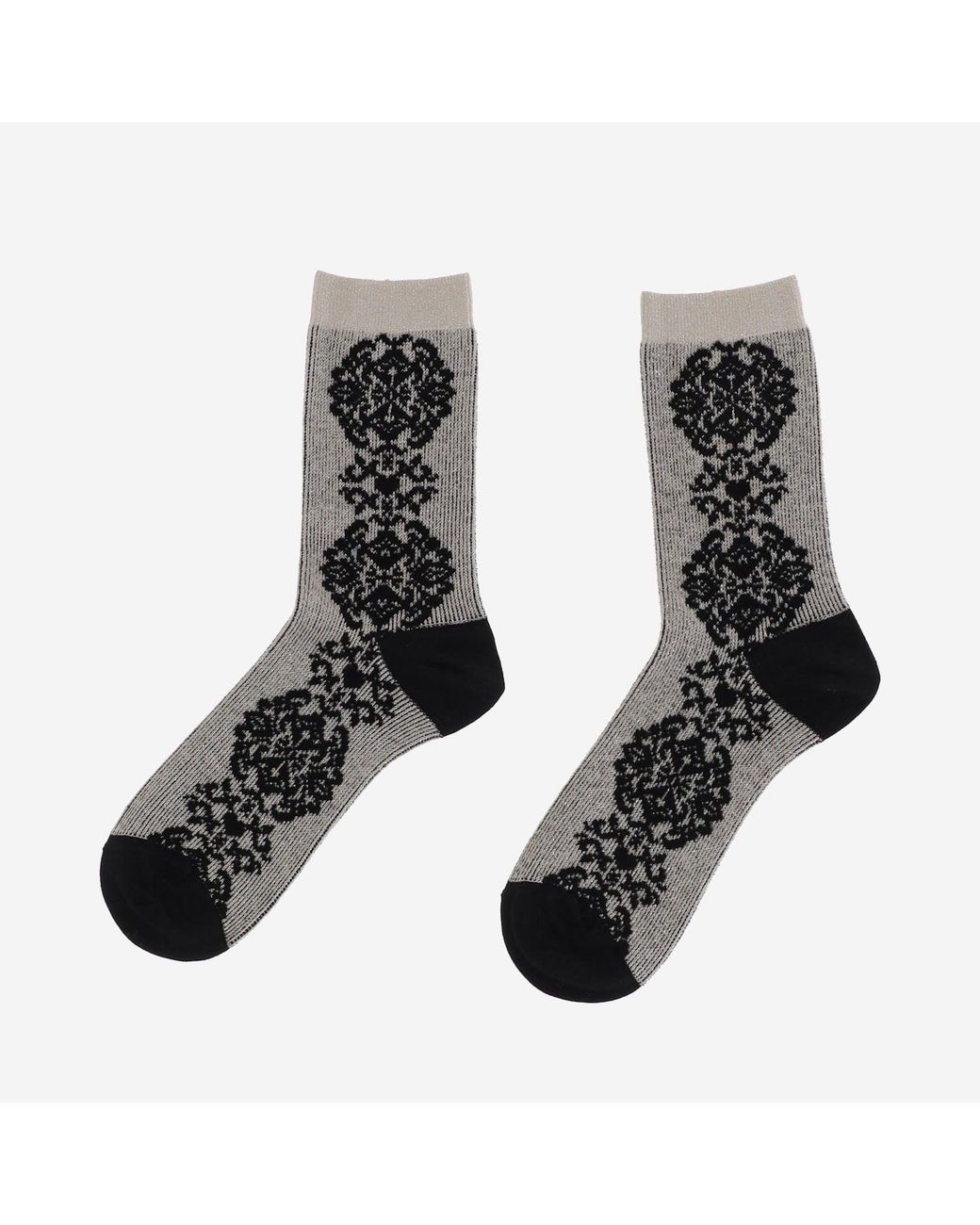 ANT45 Black Cotton Blend Socks With Floral Pattern
