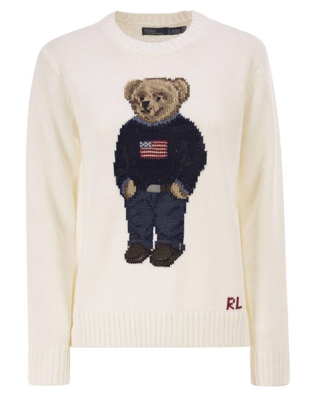 Polo Ralph Lauren White Polo Bear Linen And Cotton Blend Jumper