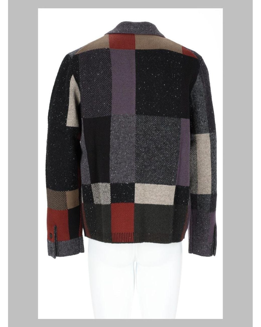 Paul Smith Black Wool-Blend Rich Tone Patchwork Button-Up Sweater