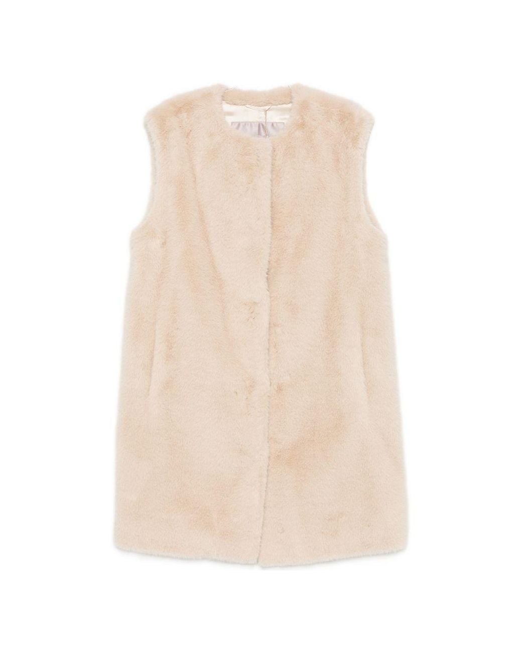 Herno Natural Long Faux Fur-Effect Gilet With Round Neckline