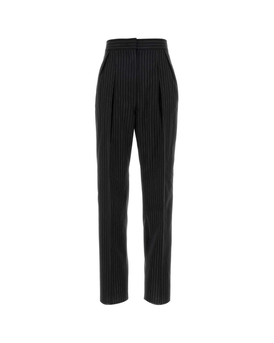 Max Mara Black Embroidered Virgin Wool Striped Pants