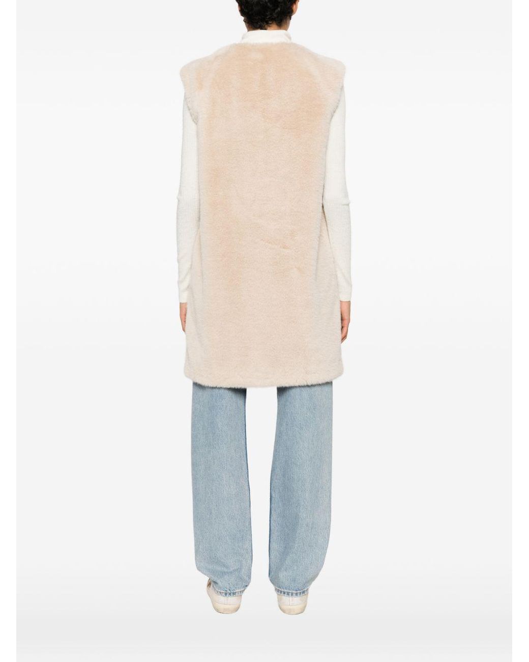 Herno Natural Long Faux Fur-Effect Gilet With Round Neckline