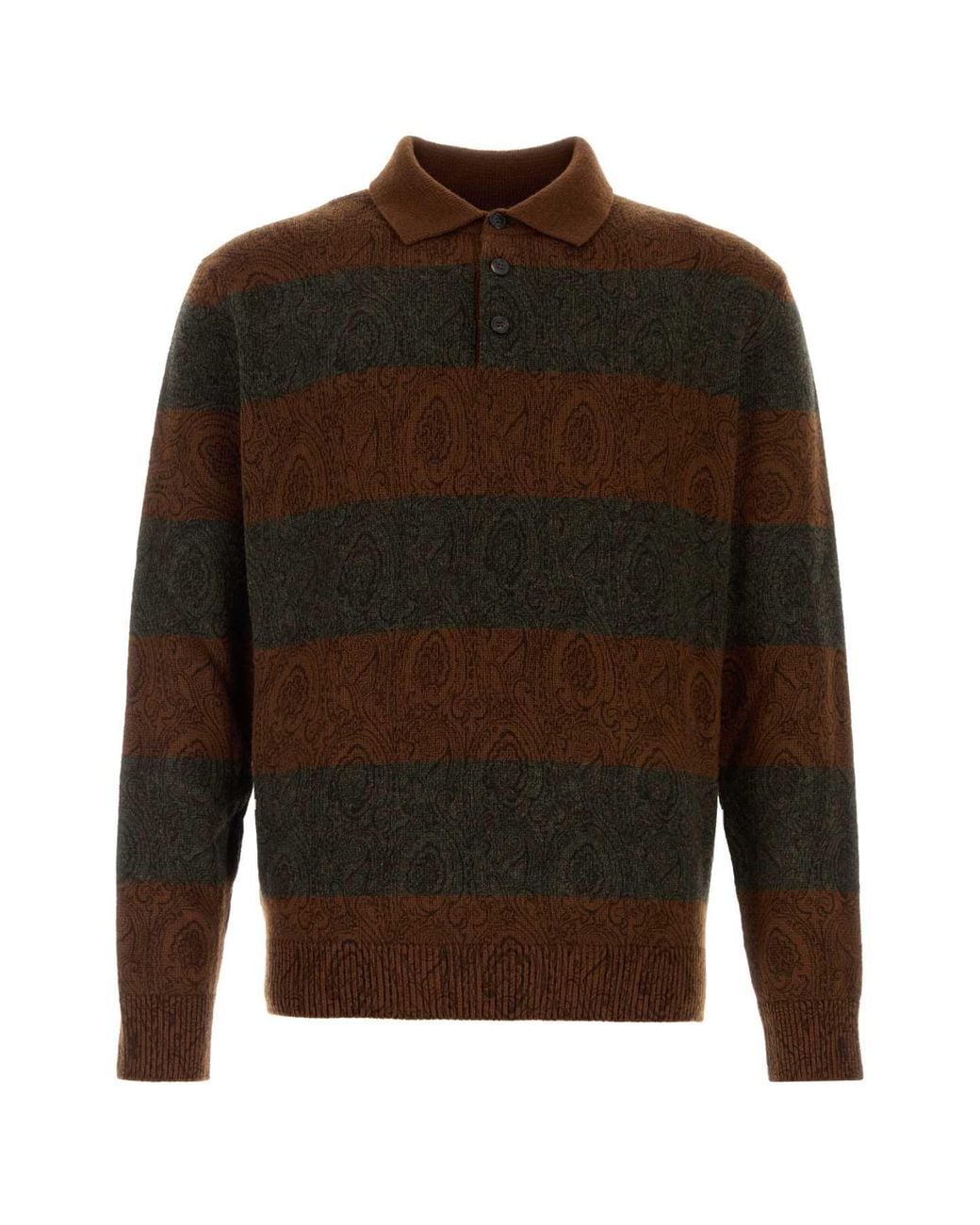 Etro Brown Embroidered Wool Polo Shirt