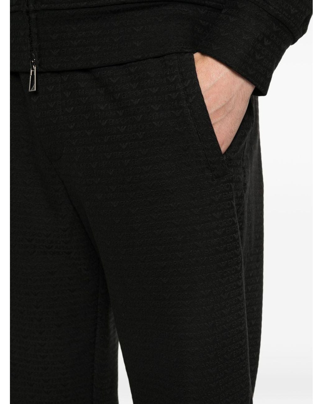 Emporio Armani Black Allover Logo Sweatpants