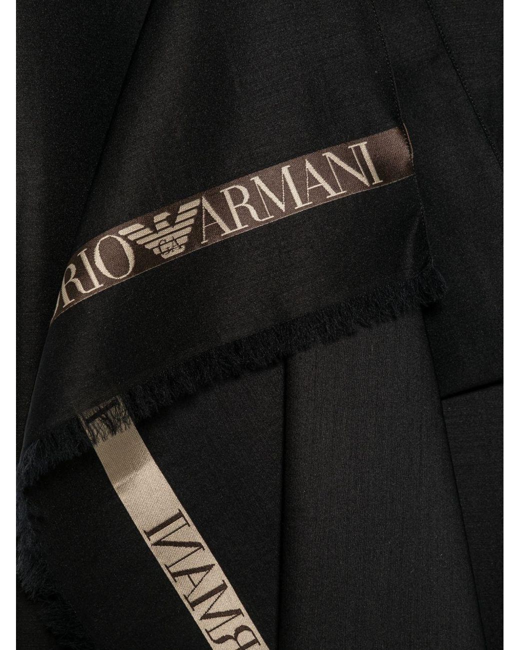 Emporio Armani Black Logo Wool Blend Scarf