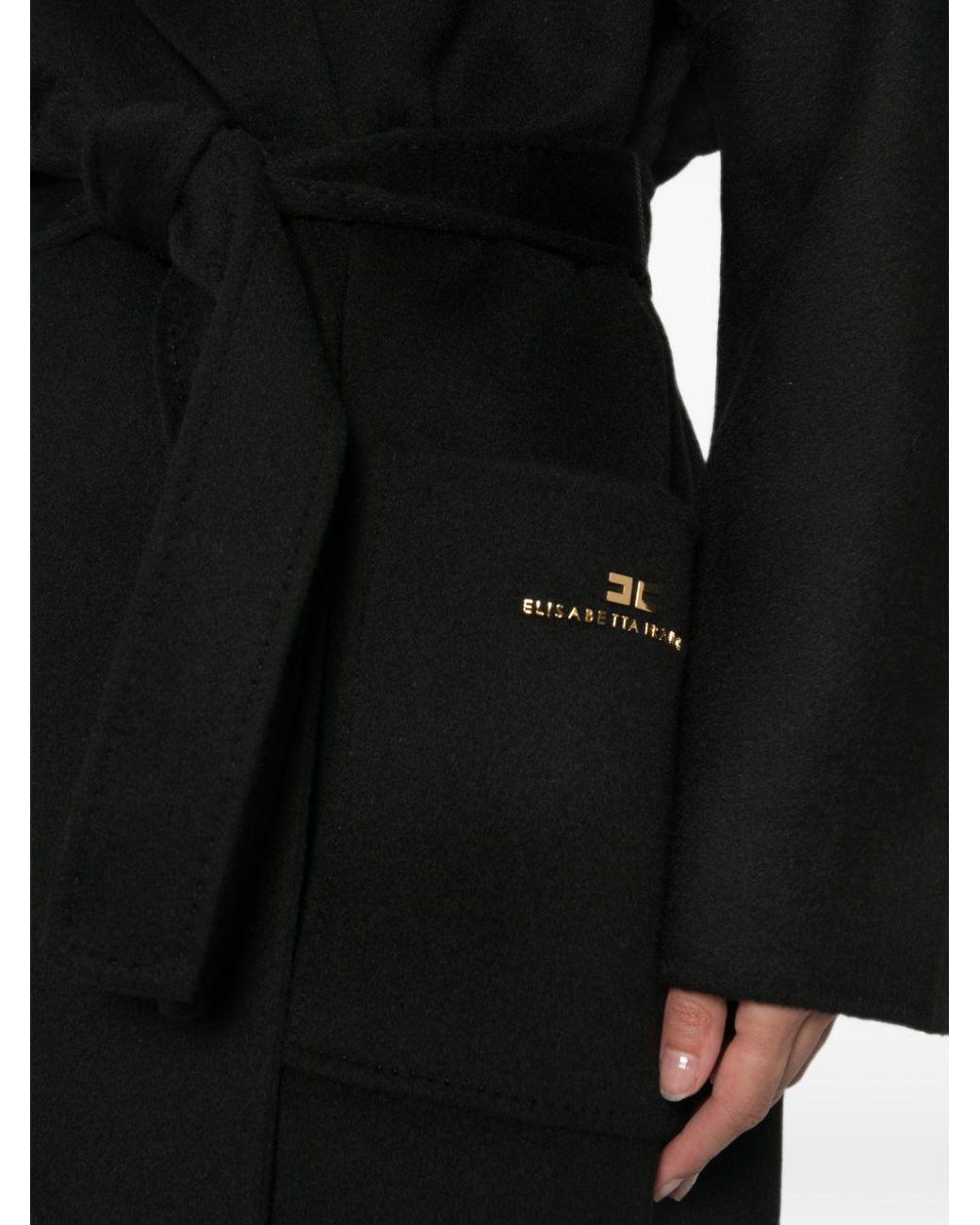 Elisabetta Franchi Black Wool Long Coat