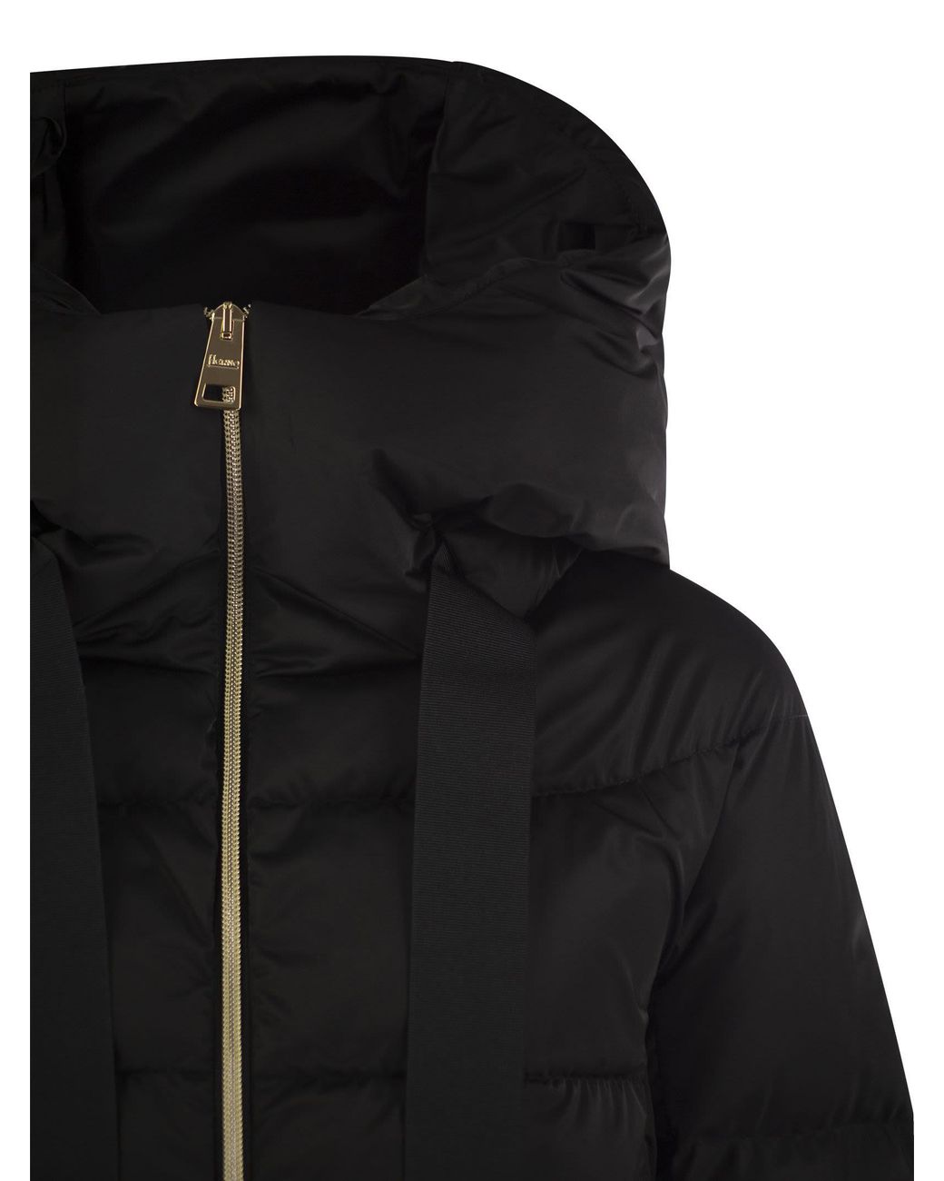 Herno Black Elegant A-Shape Down Hooded Jacket
