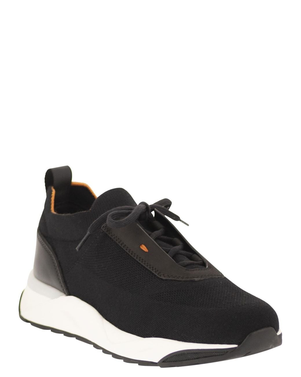 Santoni Black Textile And Leather Trainers With Raised Sole for men