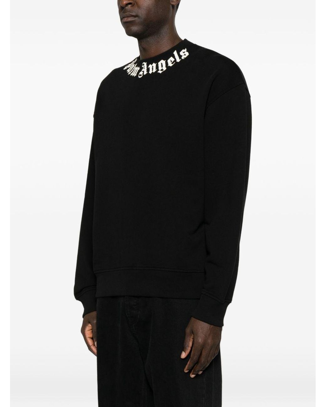 Palm Angels Black Neck Logo Cotton Sweatshirt for men