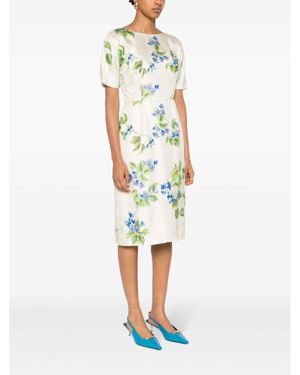 Prada Green Floral-Print Twill Dress