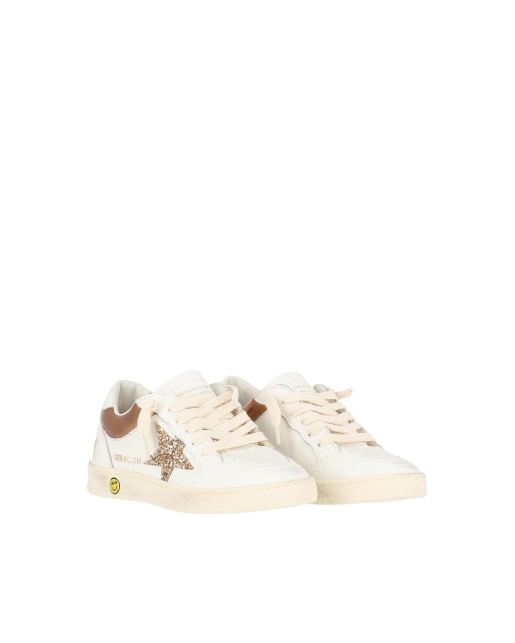 Golden Goose Deluxe Brand White Sneakers Ballstar Leather Upper Toe Spur And Heel Laminated Collar Glitter Star