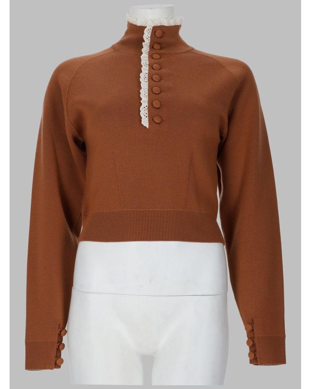 Chloé Brown Turtleneck Pullover Wool And Lace Jumpers