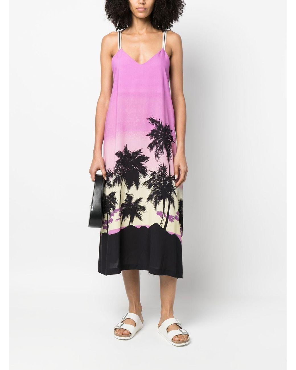 Palm Angels Pink Midikleid Mit Sonnenuntergang