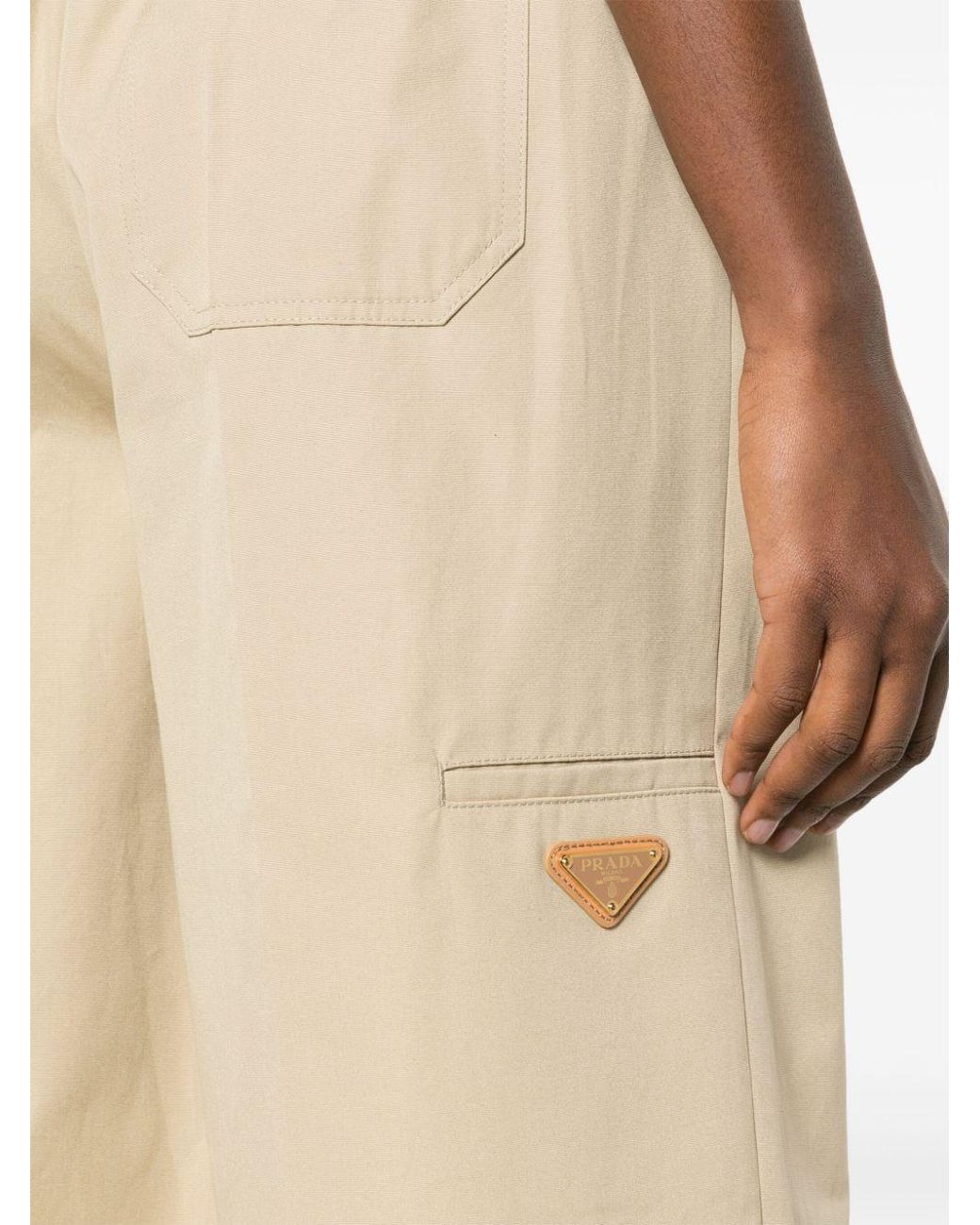 Prada Natural Wide-Leg Cotton Trousers