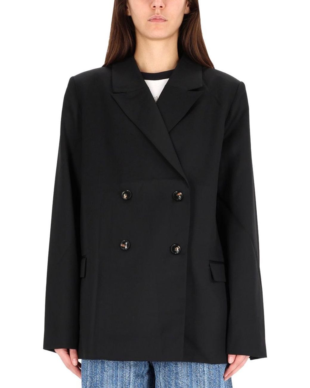 Ganni Black Doublebreasted Wool Jacket