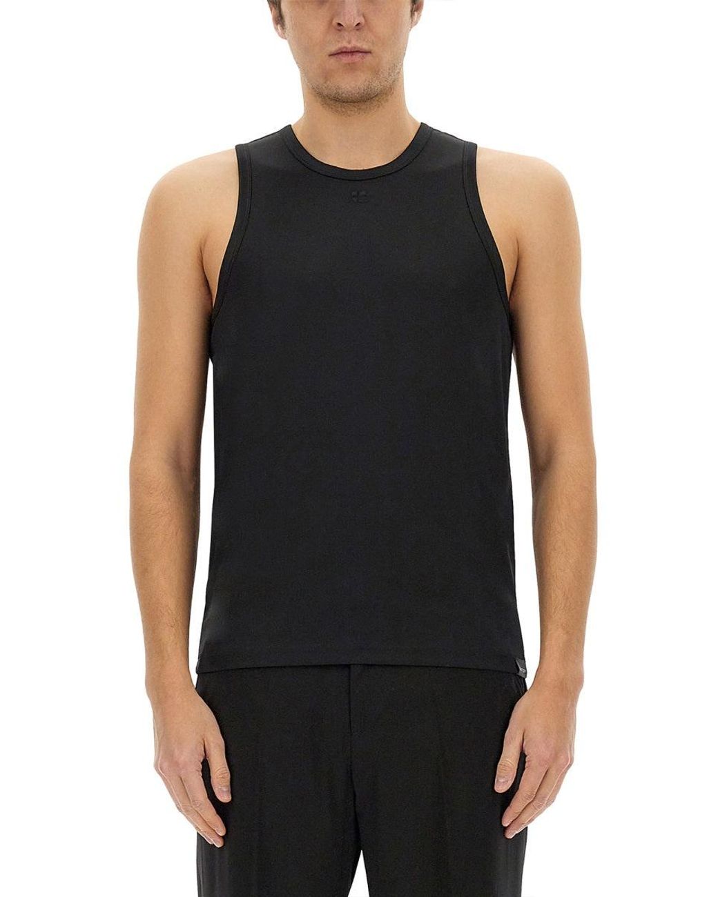 Courreges Black Fitted Tank Top With Rounded Neckline for men