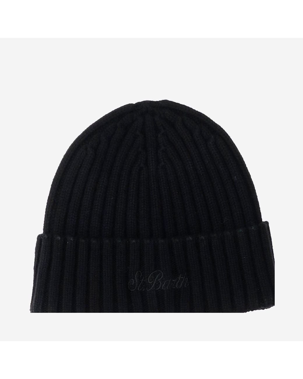 Mc2 Saint Barth Black Wool Blend Beanie With Logo for men