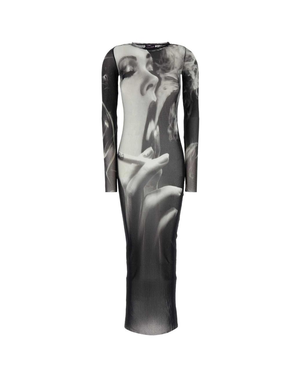 Jean Paul Gaultier Multicolor Printed Mesh Long Dress With Smoking-Inspired Detail