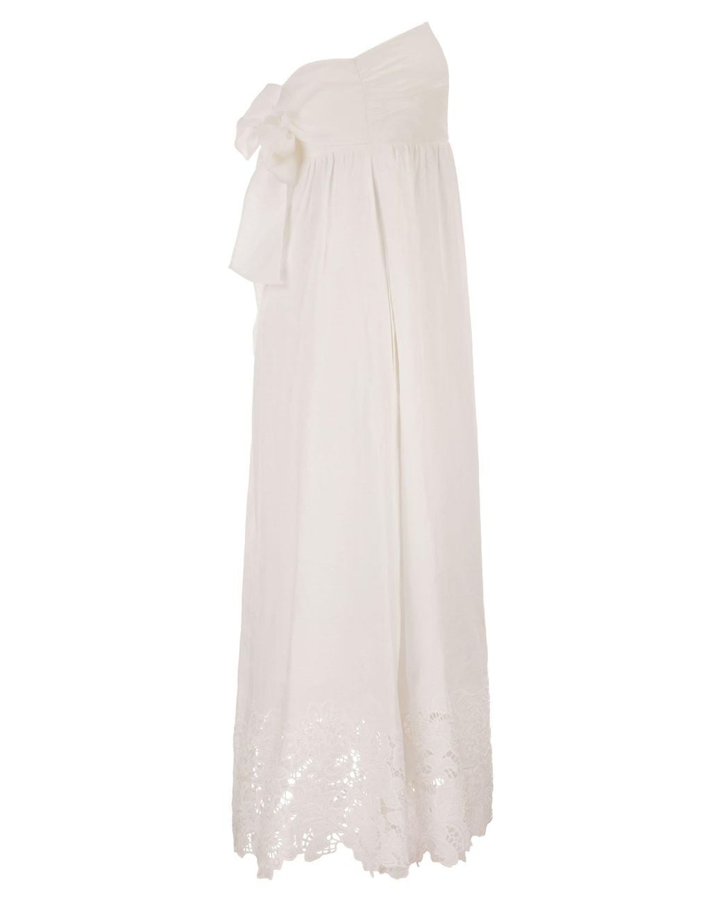 Max Mara White Strapless Linen Dress With Embroidered Hem