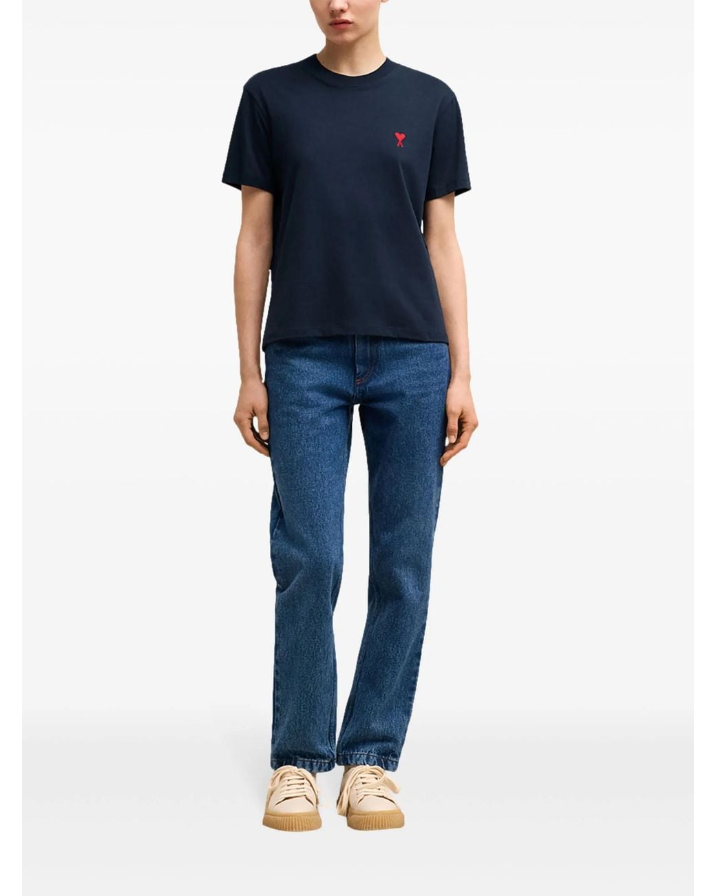 AMI Blue Tshirt De Coeur Rouge