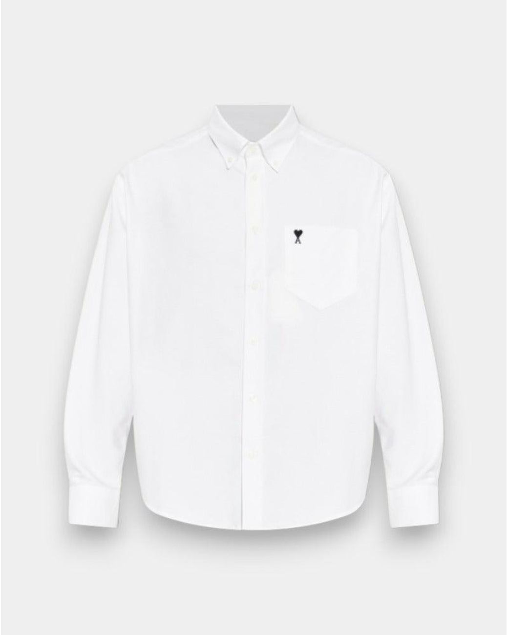 AMI White Boxy Fit Shirt Button Down Collar And Embroidered Ami De Coeur