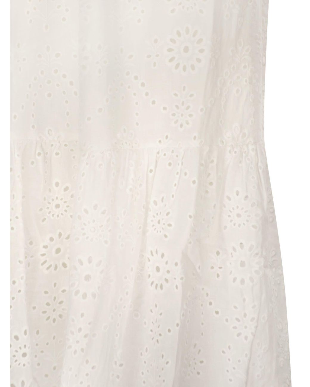 Mc2 Saint Barth White Long Linen And Cotton Broderie Anglaise Skirt