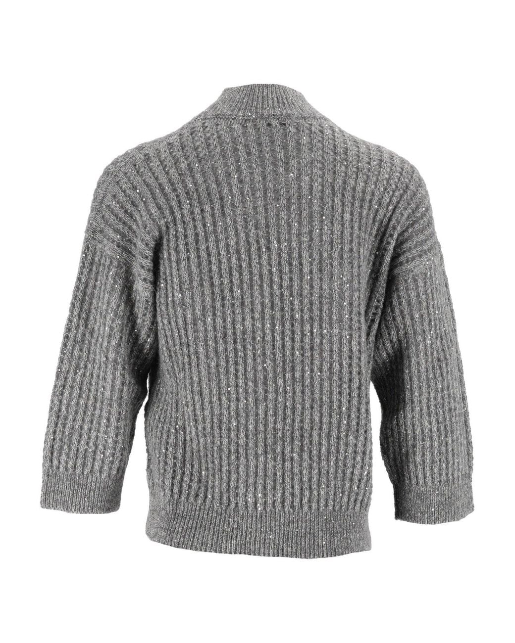 Peserico Gray Ribbed Soft Yarn Knitted Sweater