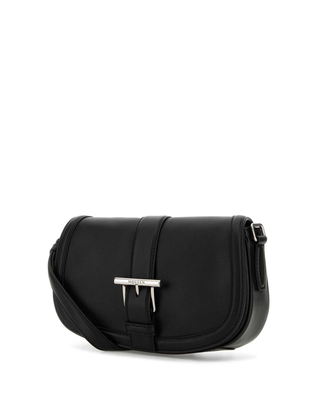 McQueen Black Leather Satchel Crossbody Bag