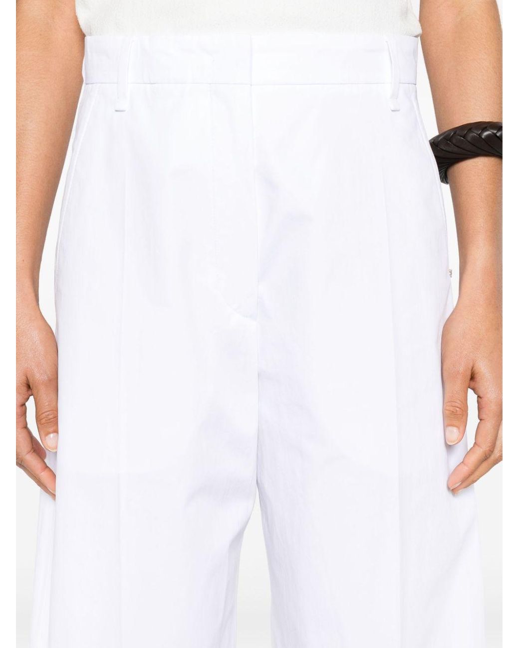Sportmax White Wide-Leg Cotton Trousers