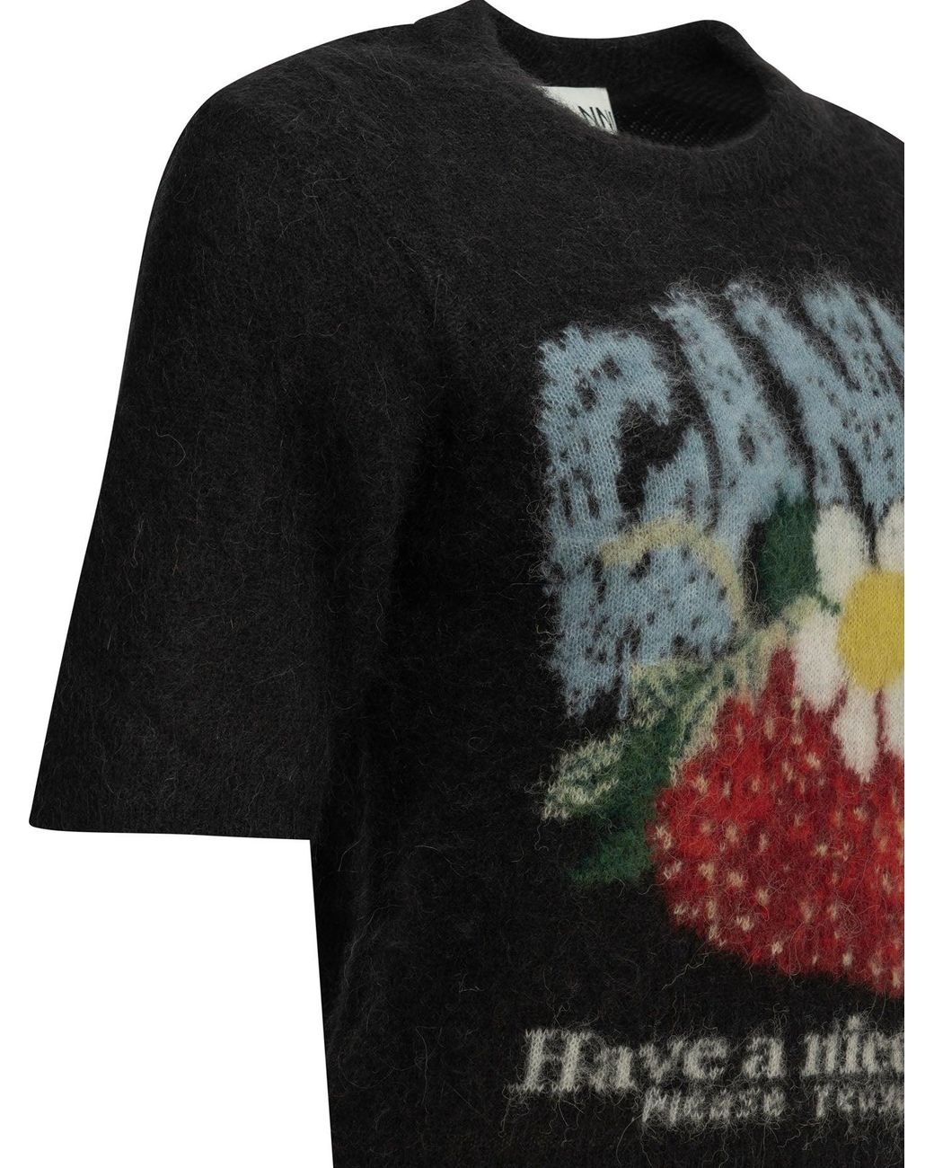Ganni Black "Strawberry" Crew-Neck Sweater